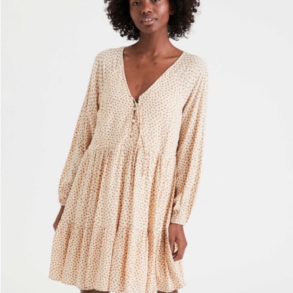 American Eagle Floral Ditzy Print Long Sleeve Babydoll Mini Dress Size XL